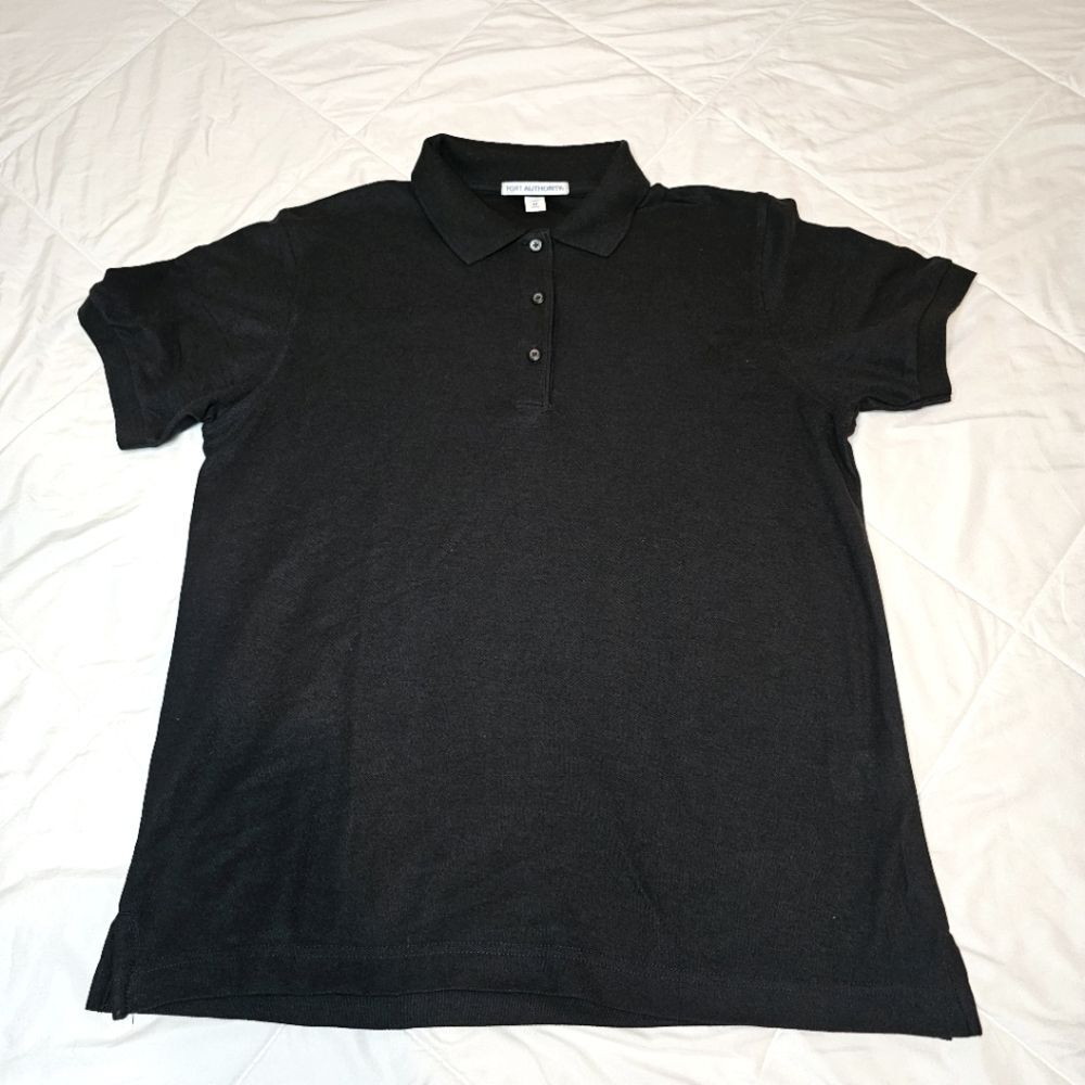 Ladies Medium Port Authority Black Short Sleeve Classic Polo Collared Shirt